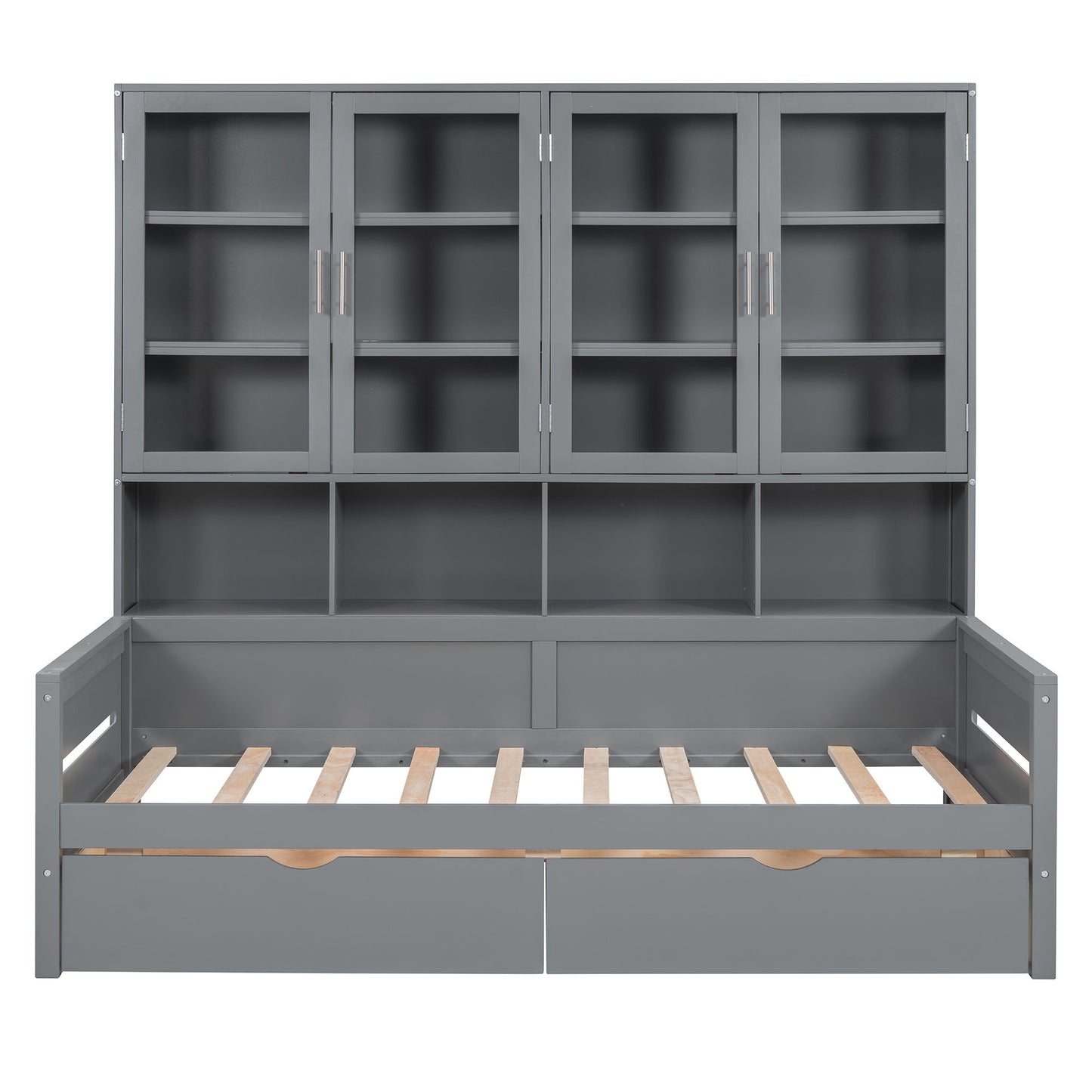 Daybed With Glass Door Storage Cabinets, Built In LED Lighting And Shelves - The Sleep Loft - Online Mattress Showroom NYC