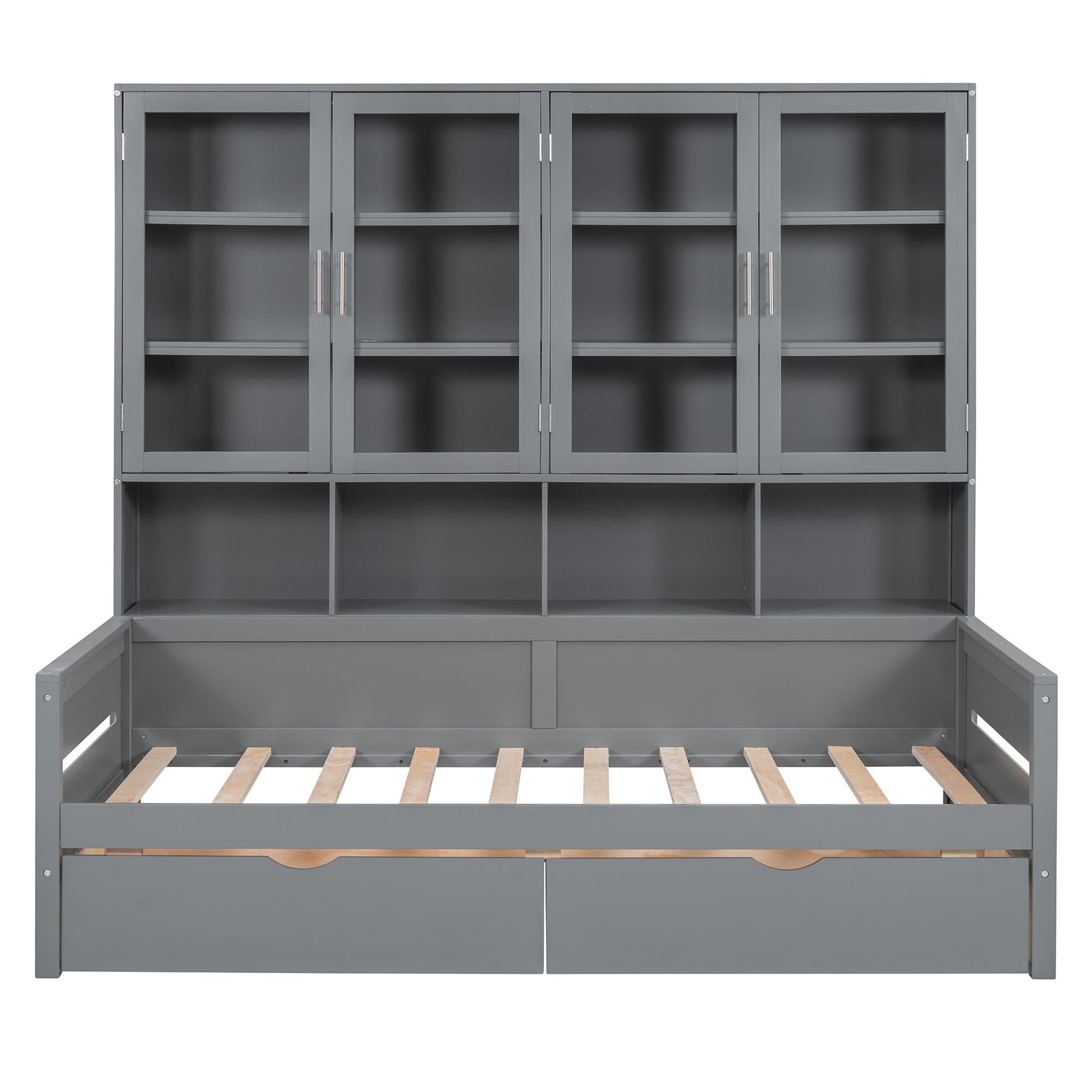 Daybed With Glass Door Storage Cabinets, Built In LED Lighting And Shelves - The Sleep Loft - Online Mattress Showroom NYC