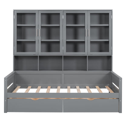 Daybed With Glass Door Storage Cabinets, Built In LED Lighting And Shelves - The Sleep Loft - Online Mattress Showroom NYC