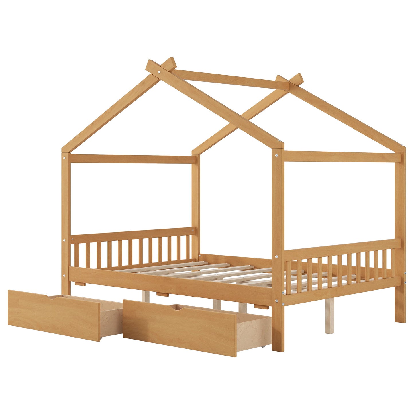 House Style Platform Bed With Headboard, Footboard, 2 Drawers, And Roof Design - The Sleep Loft - Online Mattress Showroom NYC