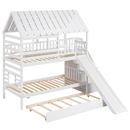 House Bunk Bed With Trundle, Storage Staircase, Roof And Window Design - The Sleep Loft - Online Mattress Showroom NYC