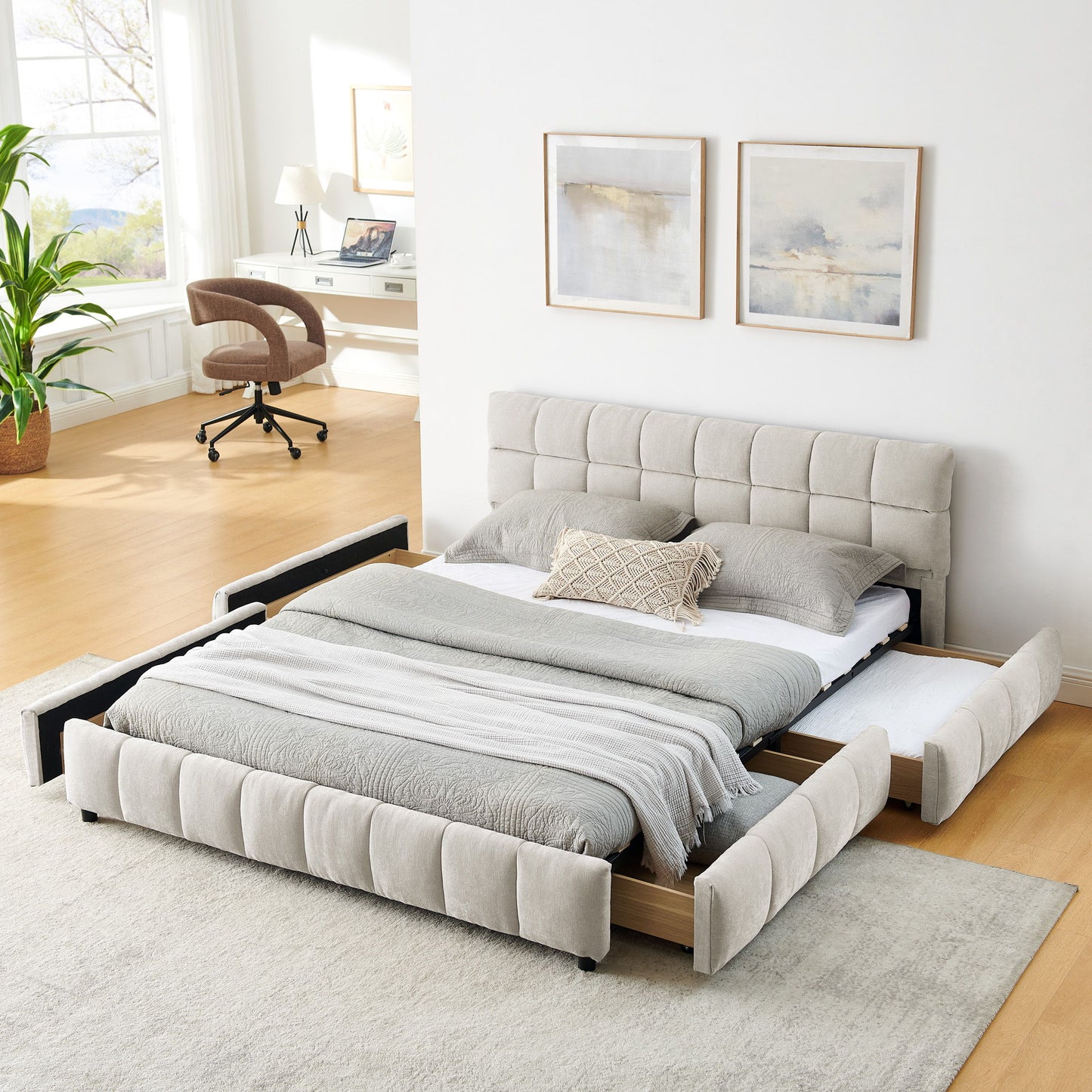 Modern Platform Bed Frame With Thick Fabric - The Sleep Loft - Online Mattress Showroom NYC