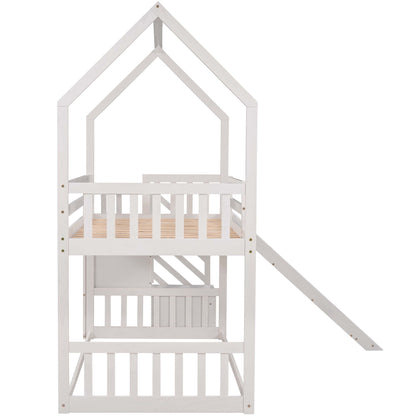 Twin Over Twin House Bunk Bed With Convertible Slide, Storage Staircase - The Sleep Loft - Online Mattress Showroom NYC
