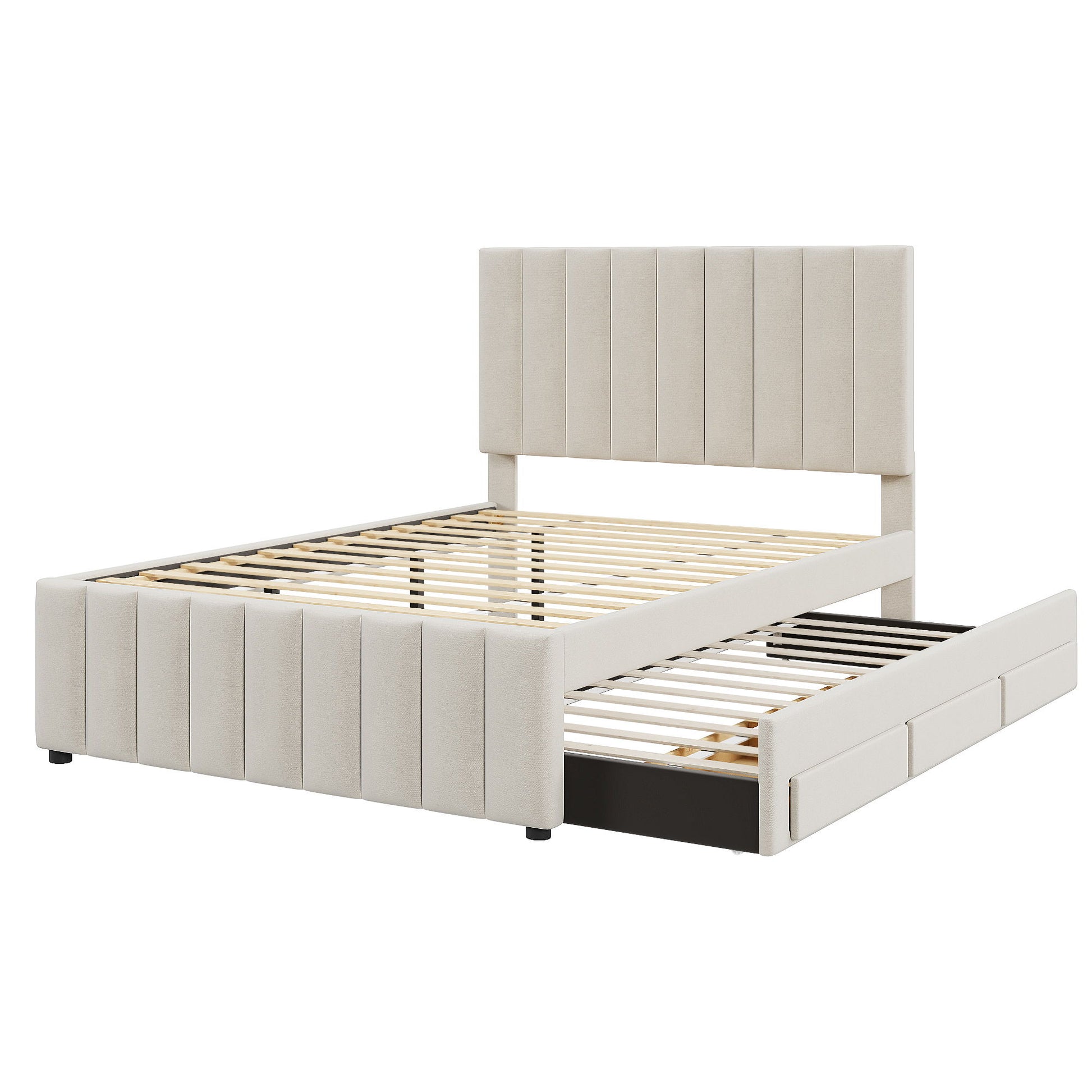 Upholstered Platform Bed With Twin Size Trundle And 3 Drawers - The Sleep Loft - Online Mattress Showroom NYC