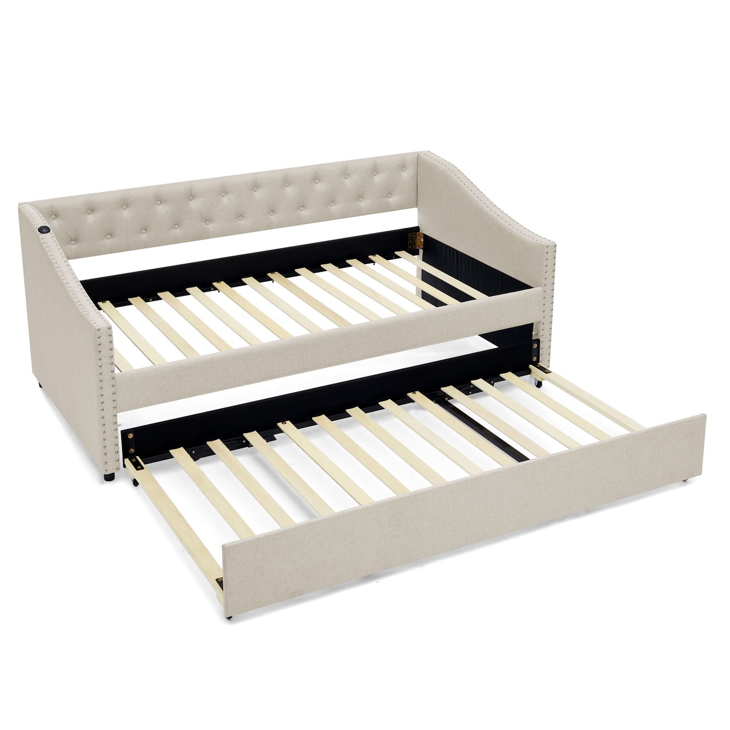 Upholstered Daybed With USB Charging & Pull Out Bed - The Sleep Loft - Online Mattress Showroom NYC