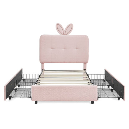 Upholstered Bed With Oversized Rabbit Ear Headboard, LED Lights & 4 Storage Drawers - The Sleep Loft - Online Mattress Showroom NYC