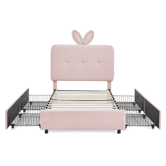 Upholstered Bed With Oversized Rabbit Ear Headboard, LED Lights & 4 Storage Drawers - The Sleep Loft - Online Mattress Showroom NYC