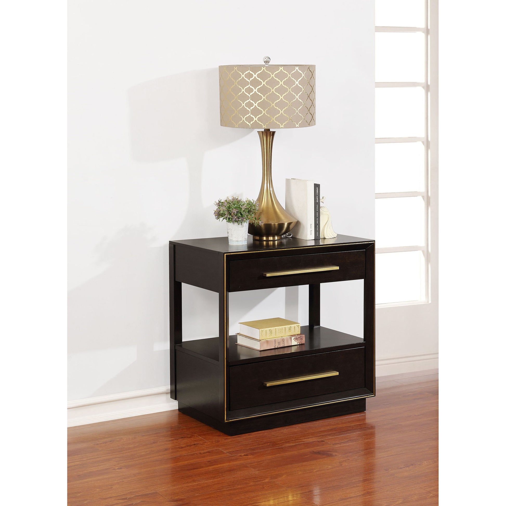 2 Drawer Nightstand With Trim And USB Charging - Brown - The Sleep Loft - Online Mattress Showroom NYC