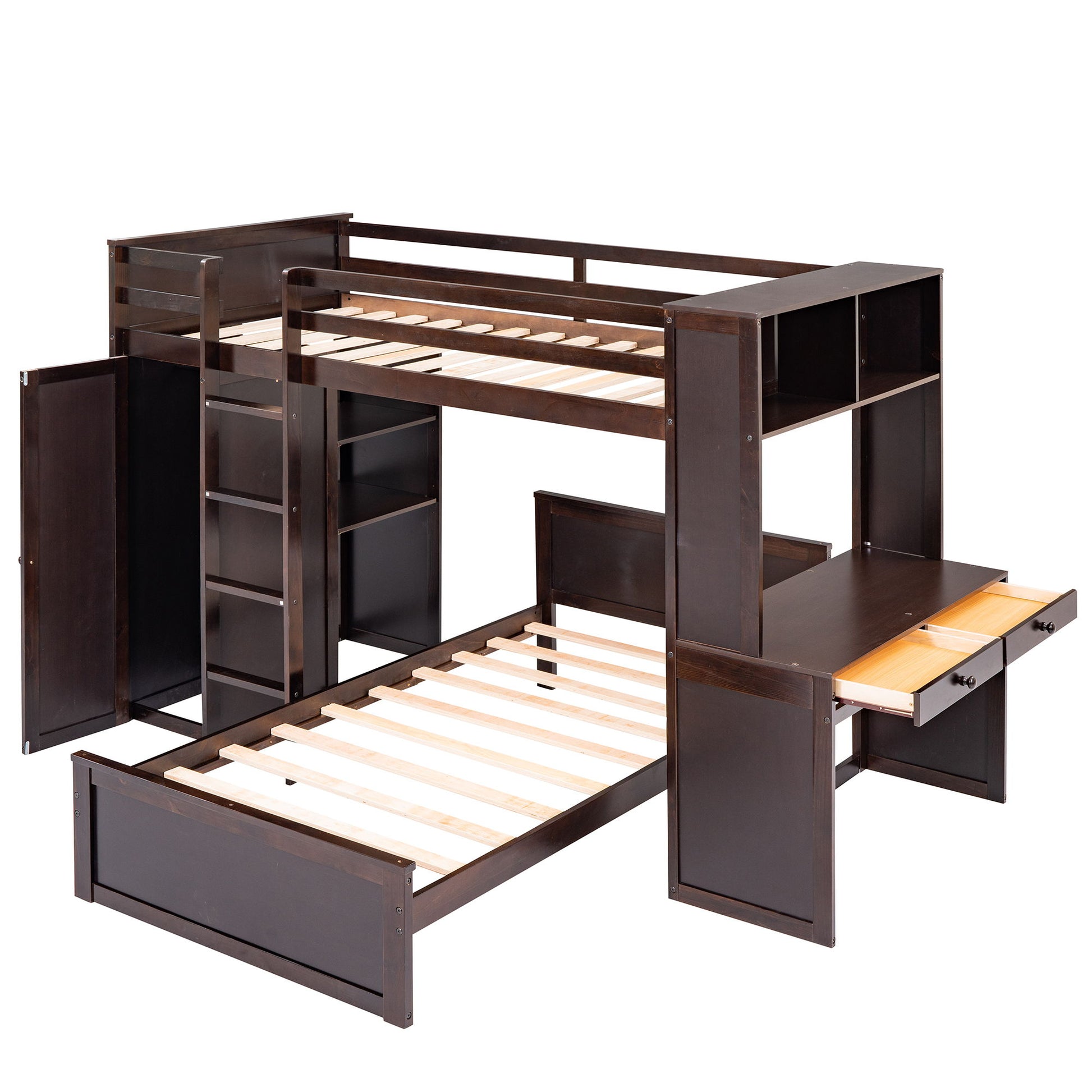 Loft Bed With A Stand Alone Bed, Shelves, Desk, And Wardrobe - The Sleep Loft - Online Mattress Showroom NYC