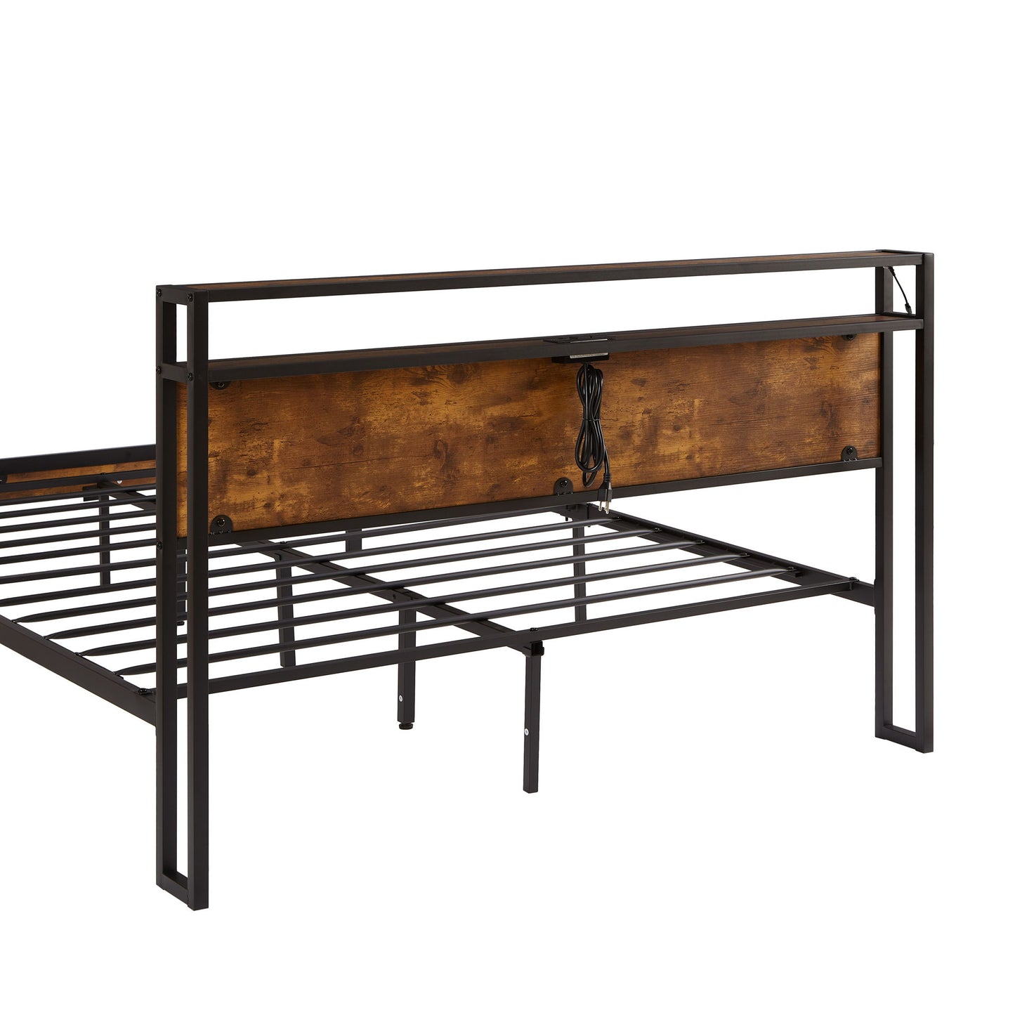 Metal Platform Bed Frame With Wooden Headboard And Footboard With USB Liner, LED Lights, No Box Spring Needed, Large Under Bed Storage - The Sleep Loft - Online Mattress Showroom NYC