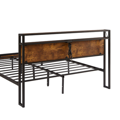 Metal Platform Bed Frame With Wooden Headboard And Footboard With USB Liner, LED Lights, No Box Spring Needed, Large Under Bed Storage - The Sleep Loft - Online Mattress Showroom NYC