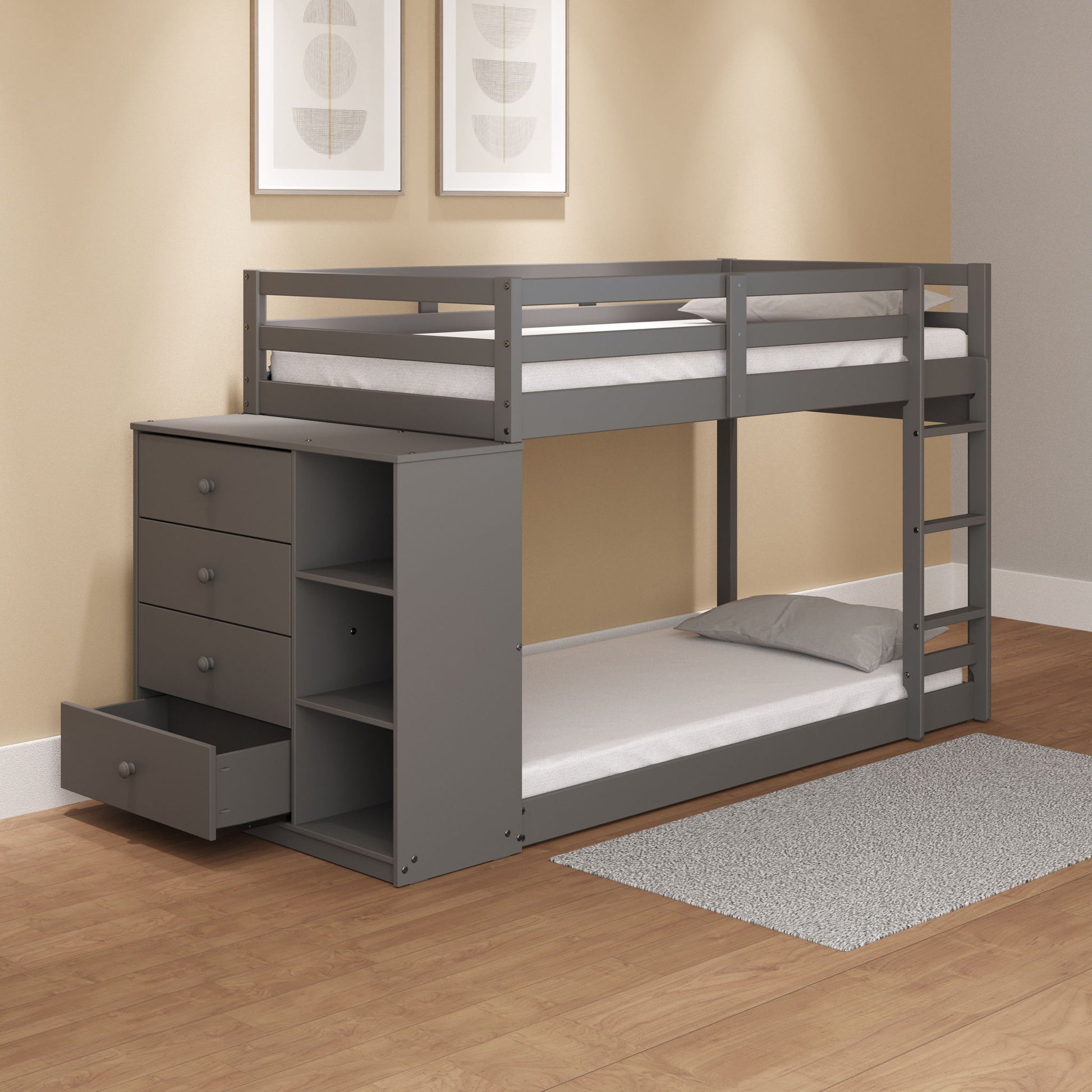Gaston - Bunk Bed Twin Over Twin With 4 Drawers & 3 Compartments - Gray - The Sleep Loft - Online Mattress Showroom NYC