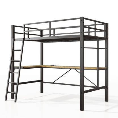 Twin Metal Loft Bed With L - Shaped Desk, Charging Station Loft Bed Frame Twin Size, Safety Guard & Ladder, No Box Spring Needed - Black - The Sleep Loft - Online Mattress Showroom NYC
