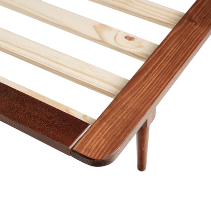 Mid-Century Modern Solid Wood Platform Bed Frame With Spindle Headboard - The Sleep Loft - Online Mattress Showroom NYC