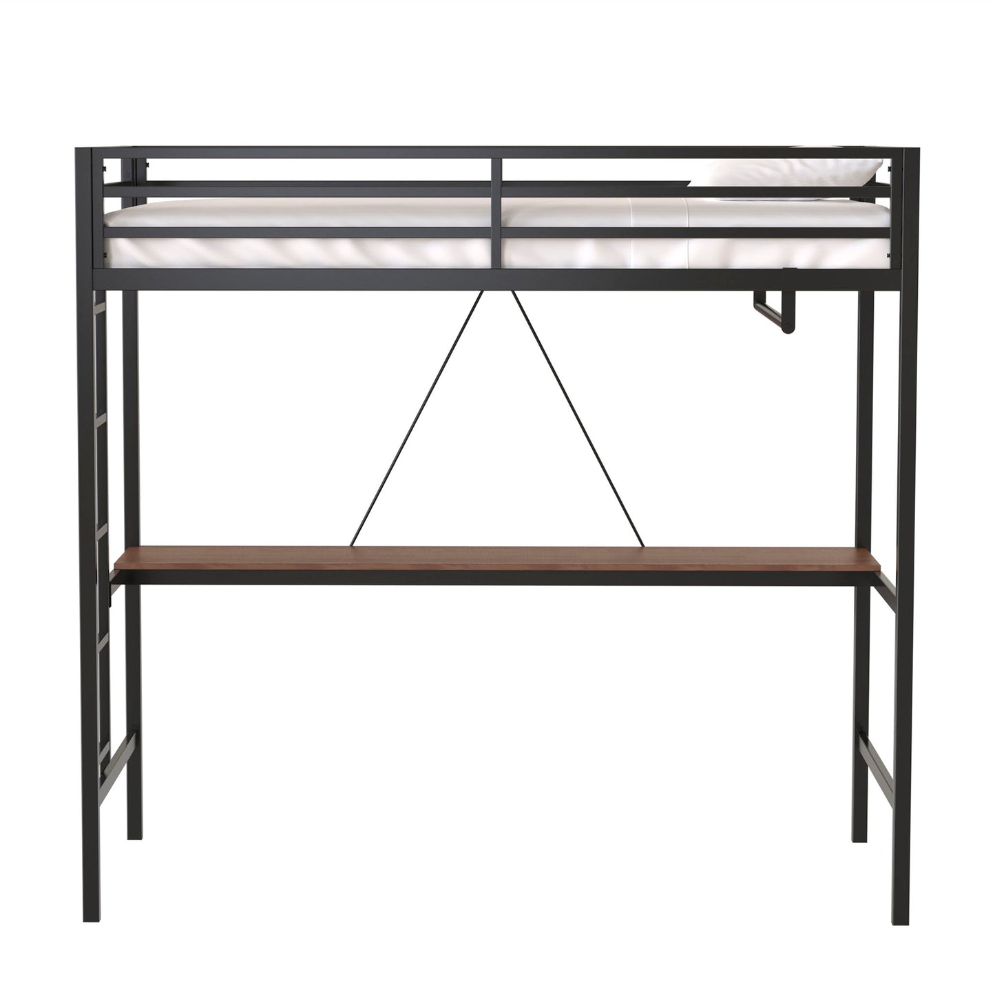 Adam - Twin Loft Bunk Bed With Cinnamon Wood Desk And Closet Rod - Black - The Sleep Loft - Online Mattress Showroom NYC