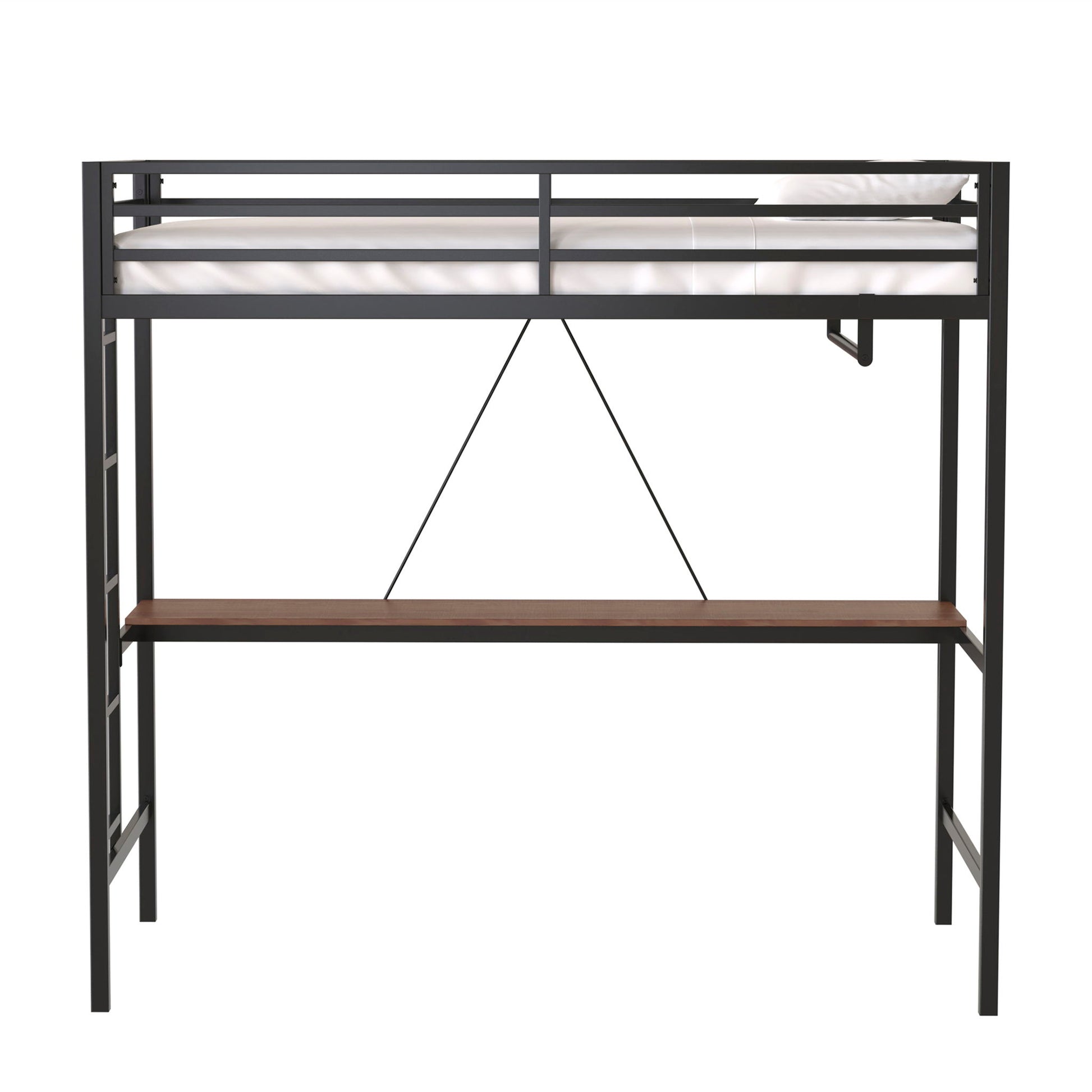 Adam - Twin Loft Bunk Bed With Cinnamon Wood Desk And Closet Rod - Black - The Sleep Loft - Online Mattress Showroom NYC
