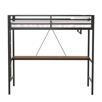 Adam - Twin Loft Bunk Bed With Cinnamon Wood Desk And Closet Rod - Black - The Sleep Loft - Online Mattress Showroom NYC