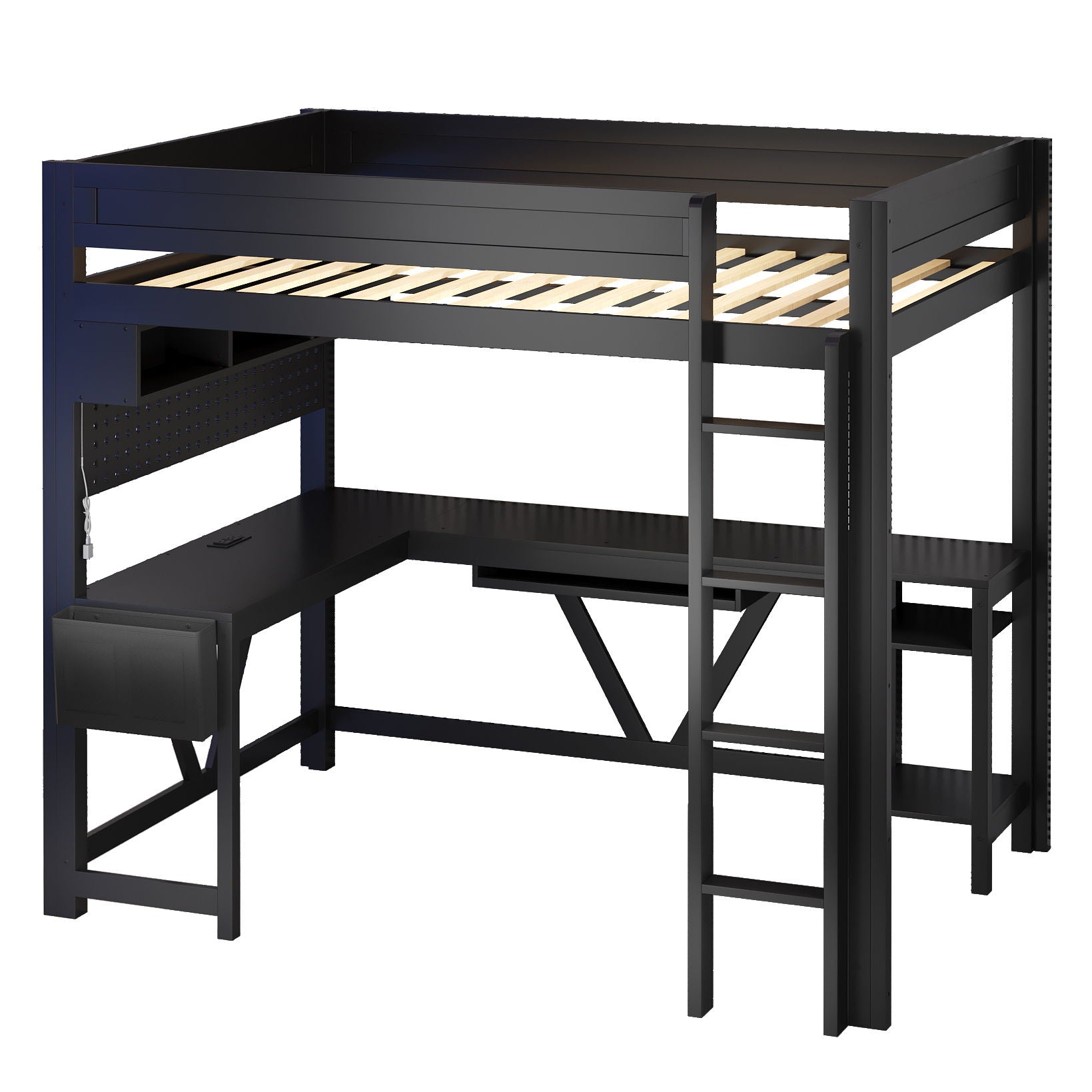 Gaming Loft Bed With Desk, Storage Shelves, LED And Charging Station - The Sleep Loft - Online Mattress Showroom NYC