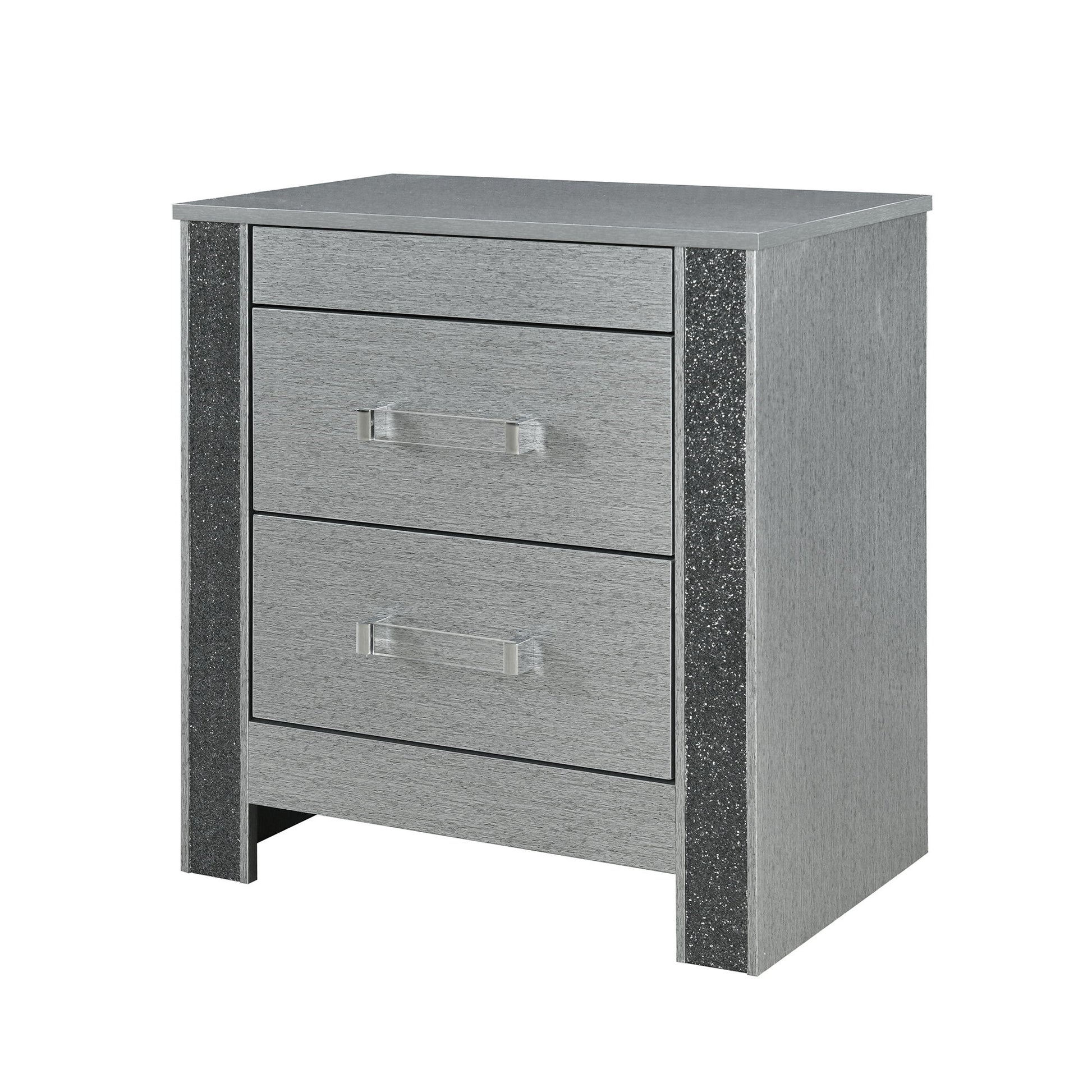 Lorenzo - Nightstand With Hidden Compartment And Handles - Silver - The Sleep Loft - Online Mattress Showroom NYC