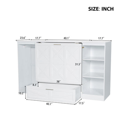 Twin Size Murphy Bed With Bedside Shelves And Wardrobe - White - The Sleep Loft - Online Mattress Showroom NYC