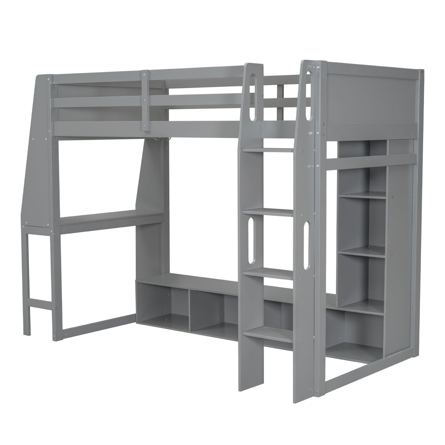 Gaming Loft Bed With Desk, Multi Storage Shelves, LED Lighting, And Hanging Clothes Rack - The Sleep Loft - Online Mattress Showroom NYC