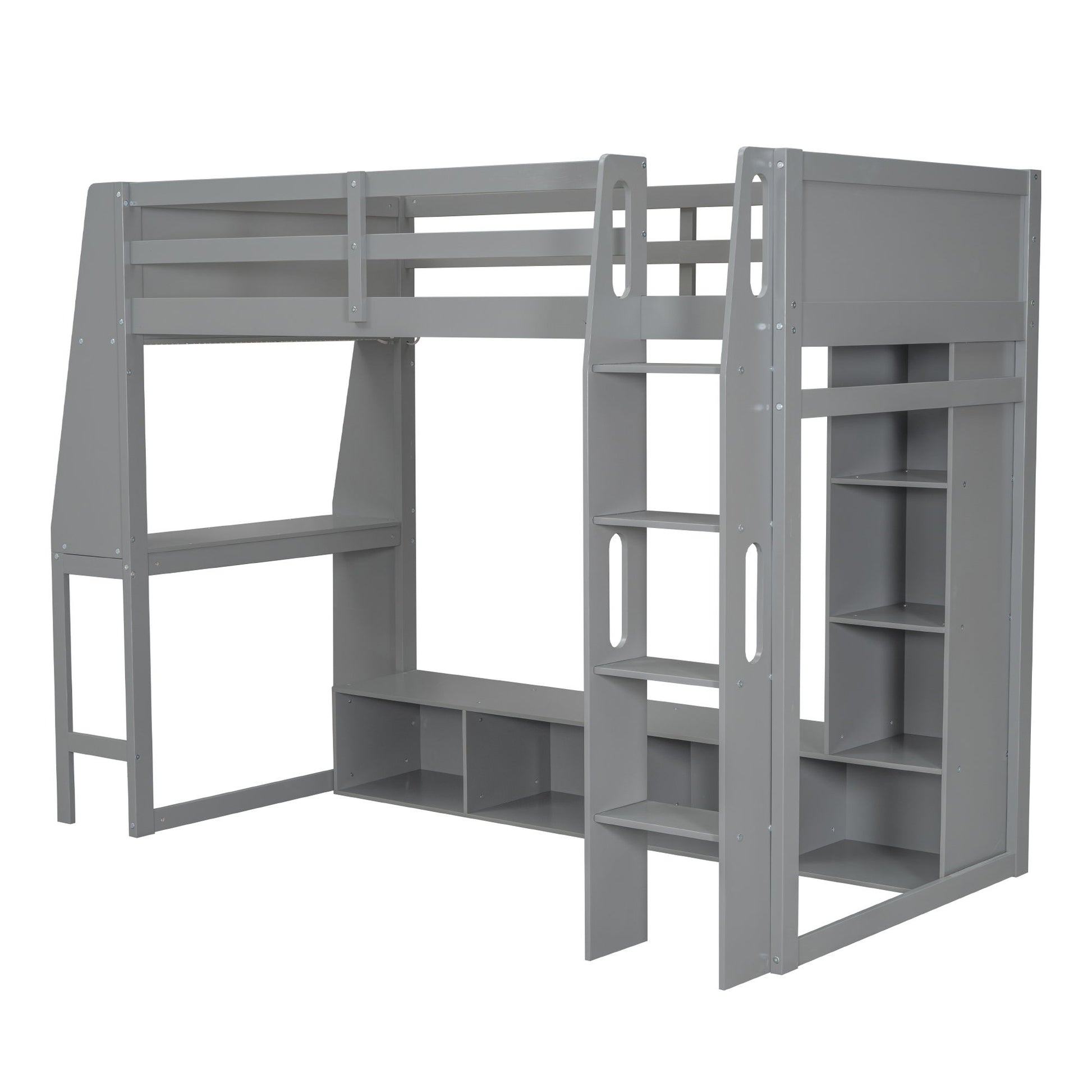 Gaming Loft Bed With Desk, Multi Storage Shelves, LED Lighting, And Hanging Clothes Rack - The Sleep Loft - Online Mattress Showroom NYC