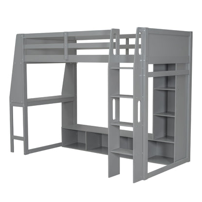Gaming Loft Bed With Desk, Multi Storage Shelves, LED Lighting, And Hanging Clothes Rack - The Sleep Loft - Online Mattress Showroom NYC