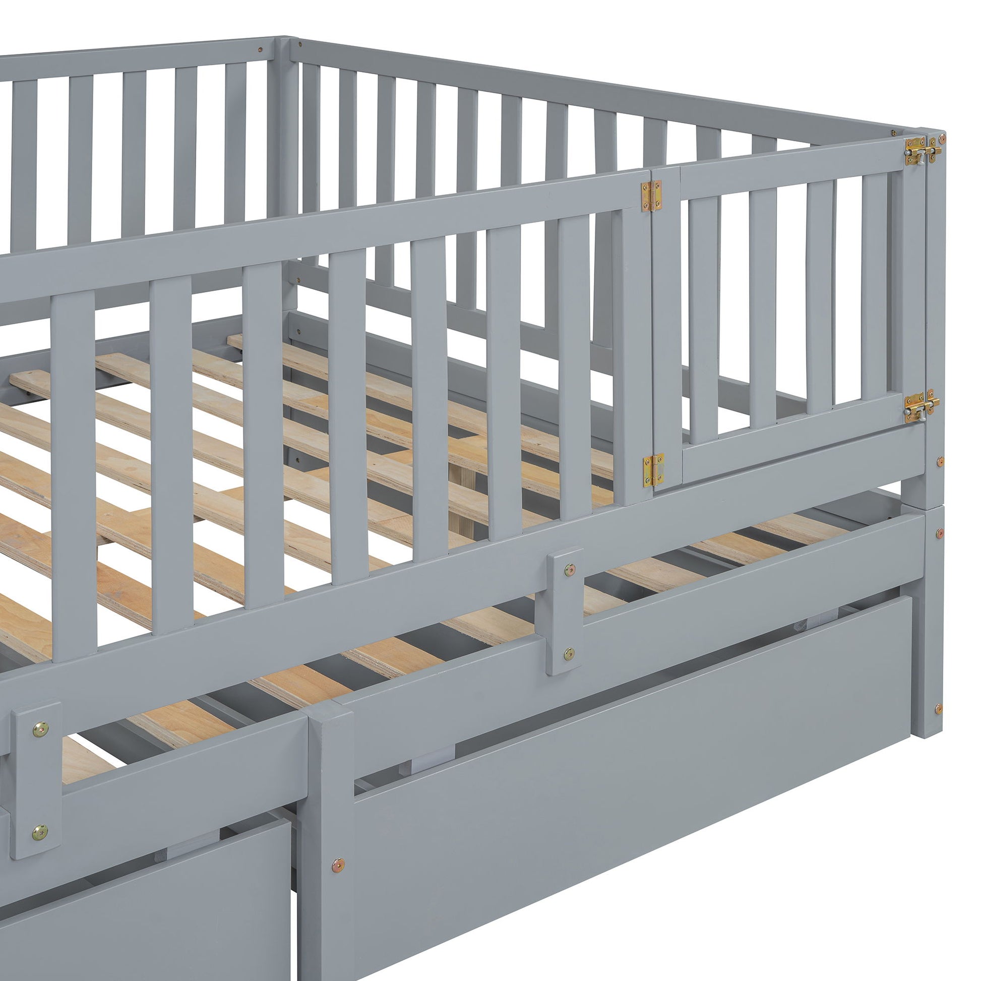 Daybed With Fence Guardrails And 2 Drawers, Split Into Independent Floor Bed & Daybed - The Sleep Loft - Online Mattress Showroom NYC