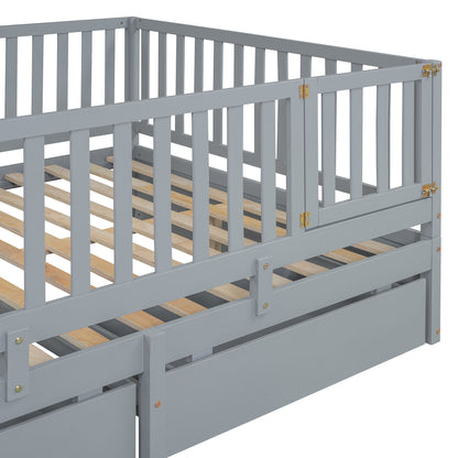 Daybed With Fence Guardrails And 2 Drawers, Split Into Independent Floor Bed & Daybed - The Sleep Loft - Online Mattress Showroom NYC