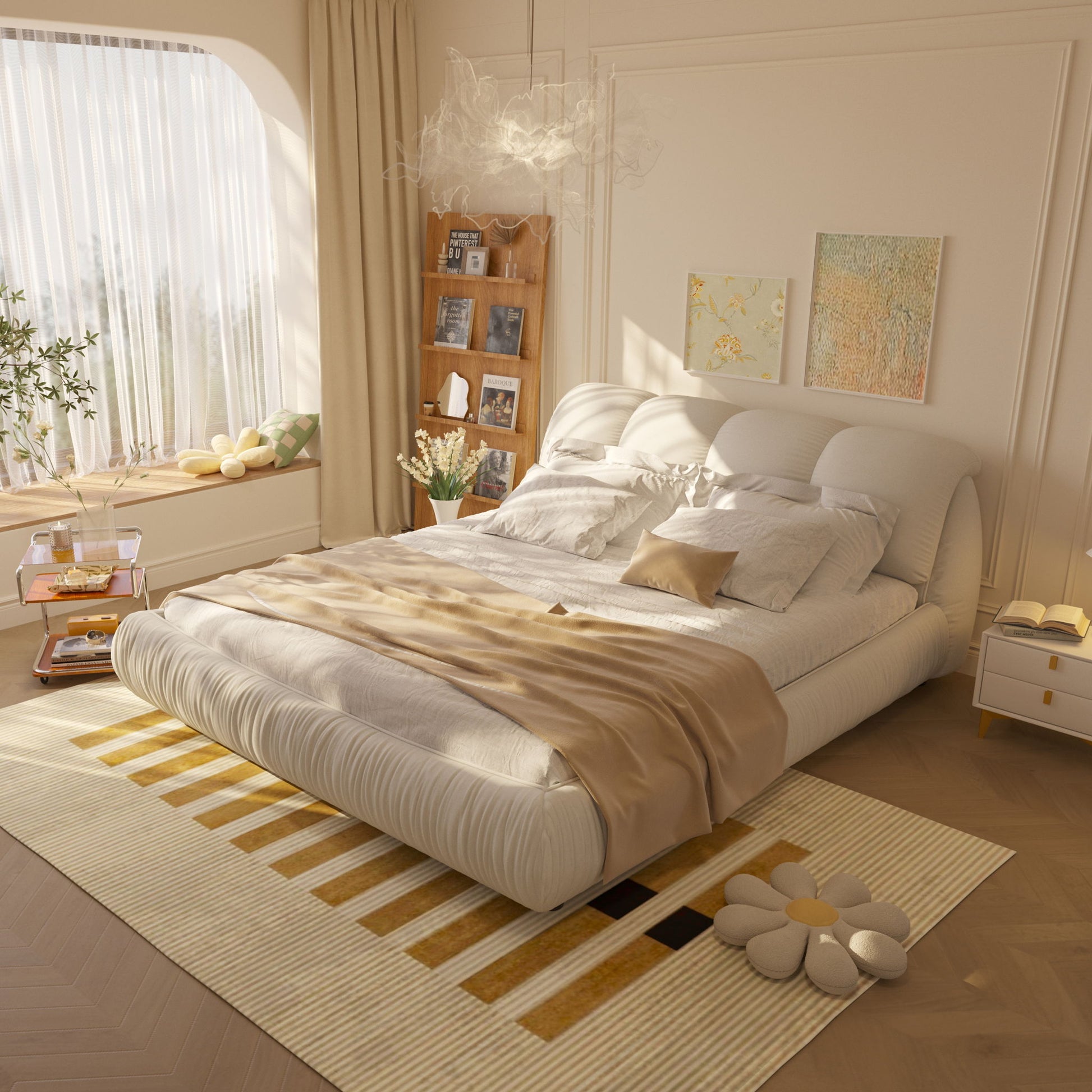 Luxury Upholstered Platform Bed With Oversized Padded Backrest And Solid Wood Frame - The Sleep Loft - Online Mattress Showroom NYC
