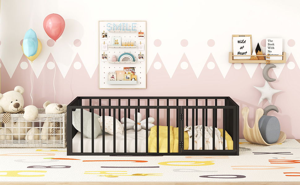 Metal Floor Bed Frame With Fence And Door - The Sleep Loft - Online Mattress Showroom NYC