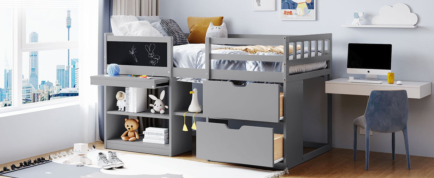 Low Loft Bed With Rolling Desk, Shelf And Drawers - The Sleep Loft - Online Mattress Showroom NYC