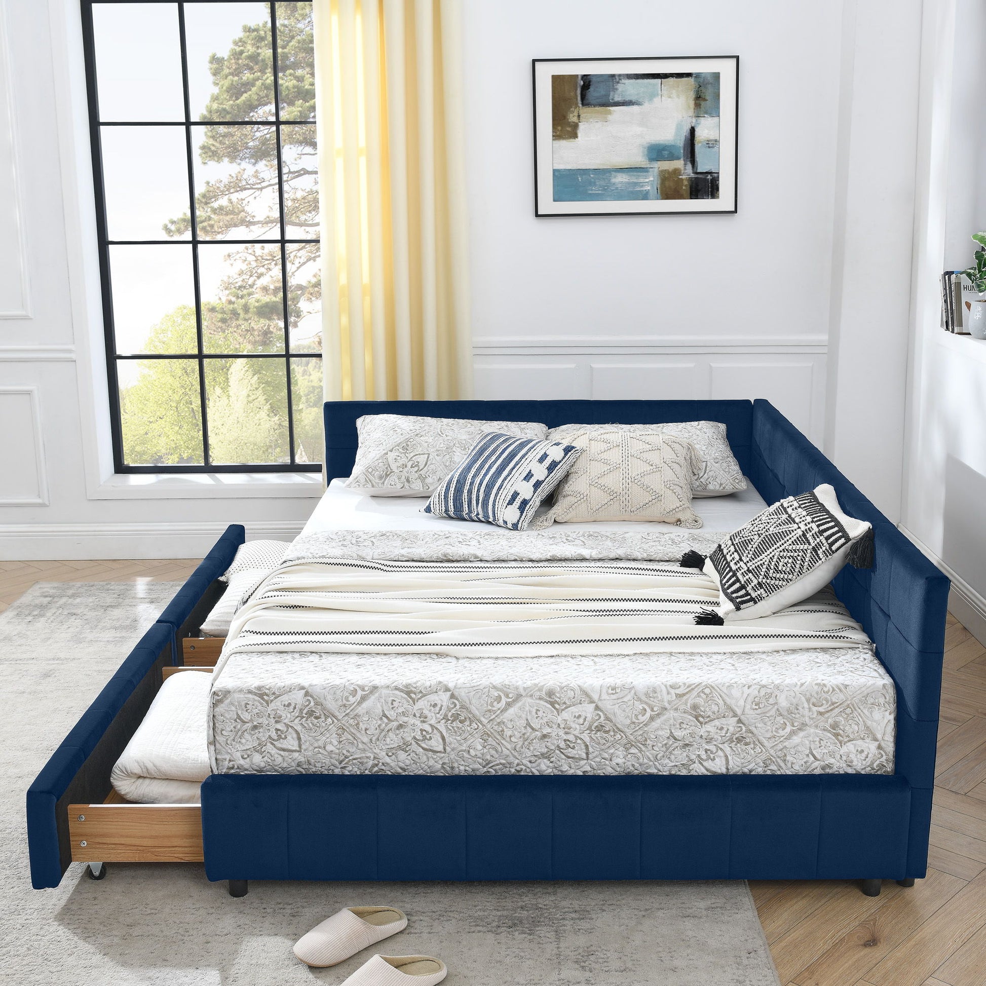 Upholstered Bed Frame With Tufted Backrest And Armrests - The Sleep Loft - Online Mattress Showroom NYC
