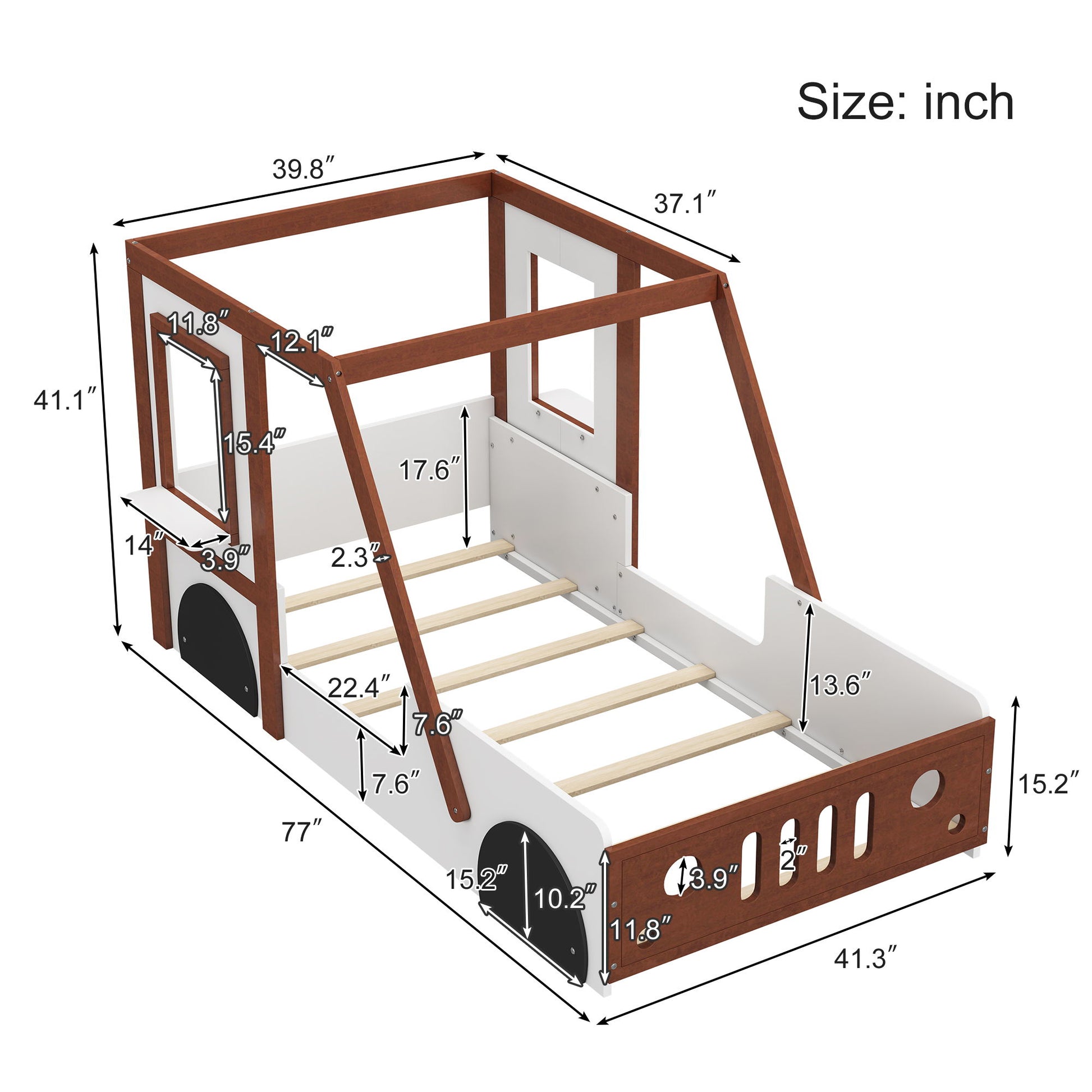 Fun Play Design Twin Size Car Bed, Kids Platform Bed In Car Shaped For Kids Boys Girls Teens - White / Orange - The Sleep Loft - Online Mattress Showroom NYC