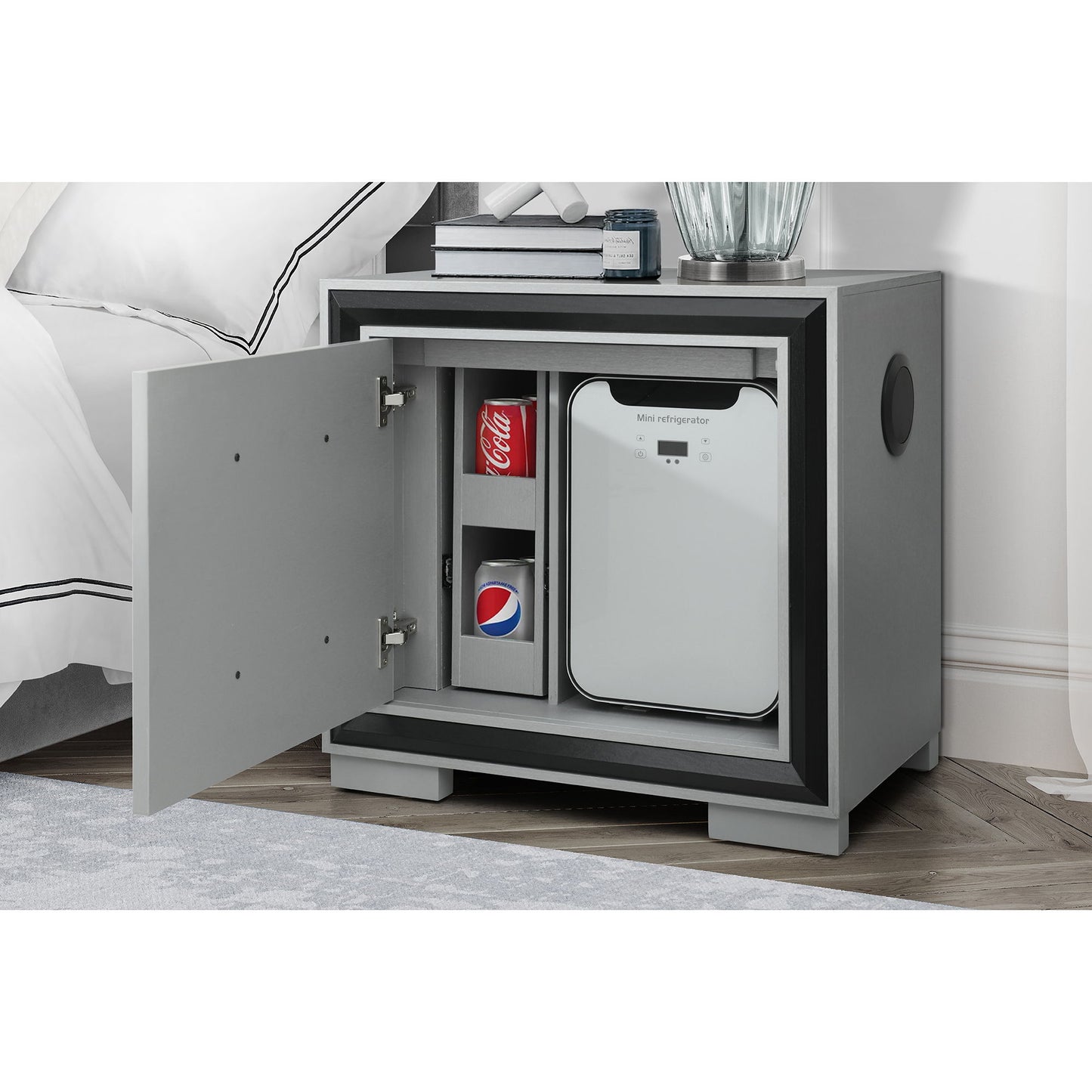 Adelaide - Nightstand With Cooler And Speaker - Gray / Black - The Sleep Loft - Online Mattress Showroom NYC