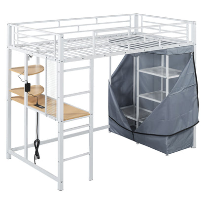 Loft Bed With Desk, Shelves, Power Outlet, LED Light And Wardrobe - The Sleep Loft - Online Mattress Showroom NYC