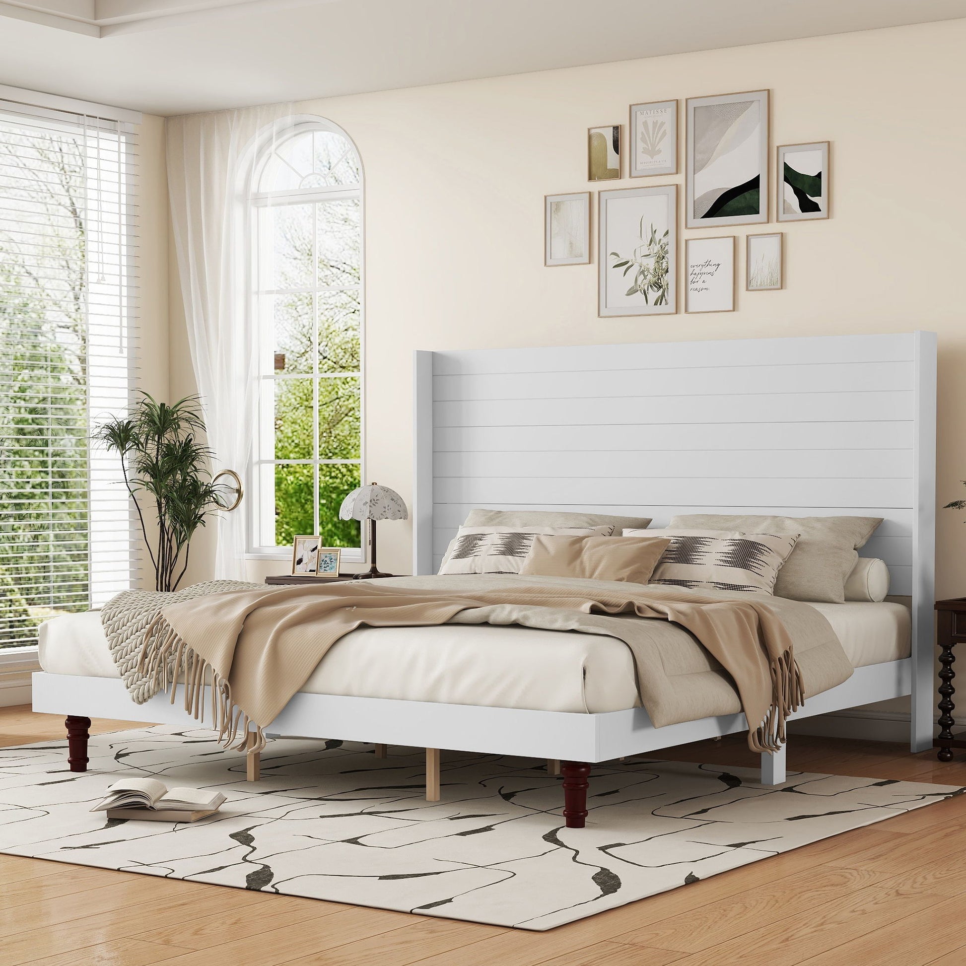King Size, Stylish High Headboard Bed, High Quality - White - The Sleep Loft - Online Mattress Showroom NYC