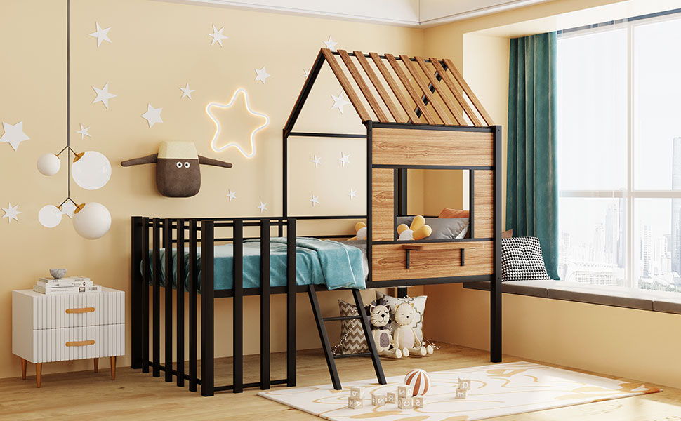 Loft Bed With Roof, Window, Guardrail, Ladder - The Sleep Loft - Online Mattress Showroom NYC