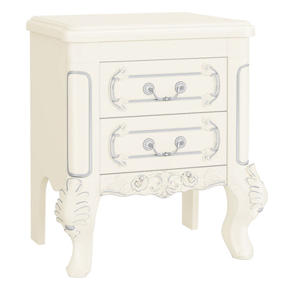 Carved Nightstand With 2 Drawers, Bedside Table - White