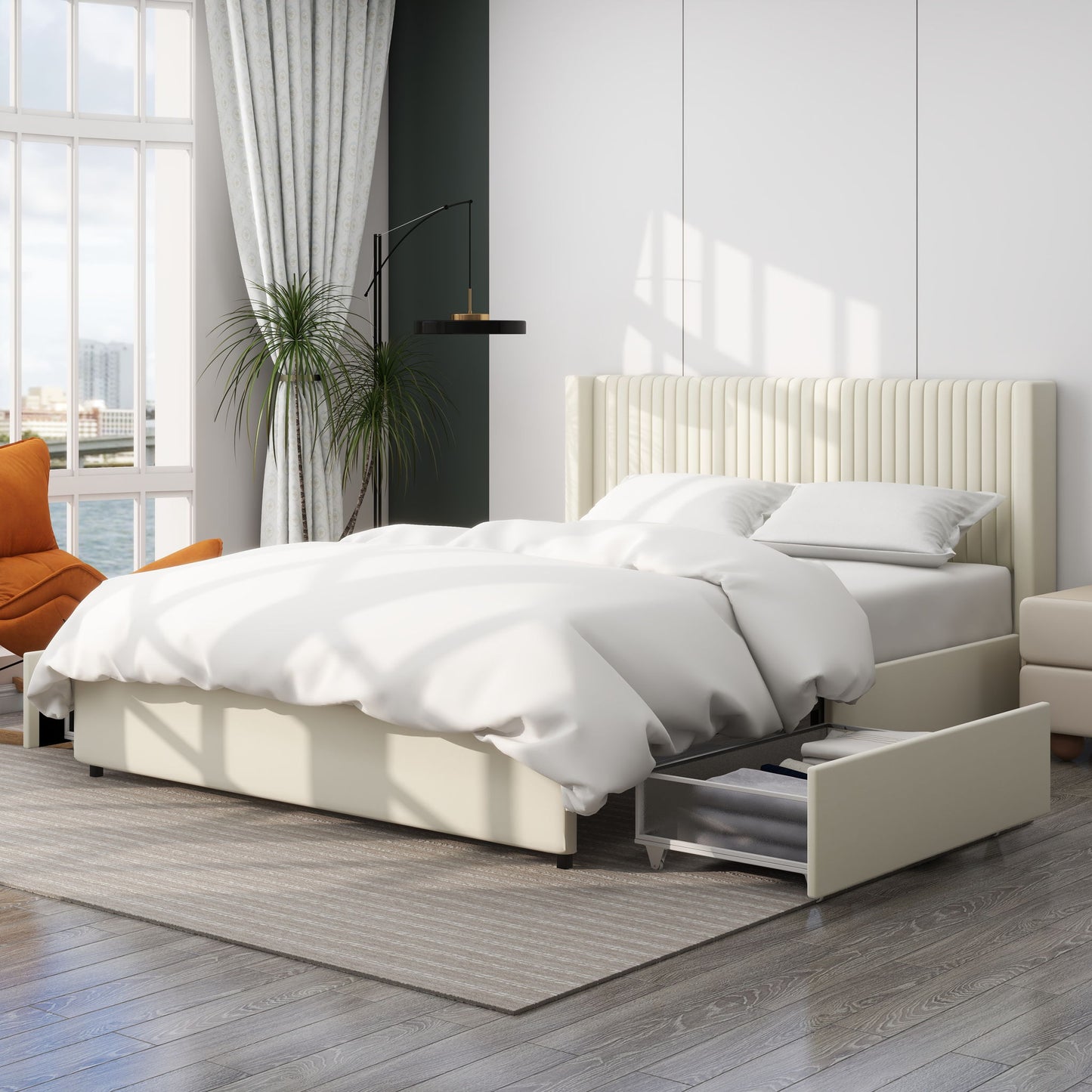 Anna - Upholstered Wingback Platform Bed With 4 Drawers Storage - The Sleep Loft - Online Mattress Showroom NYC