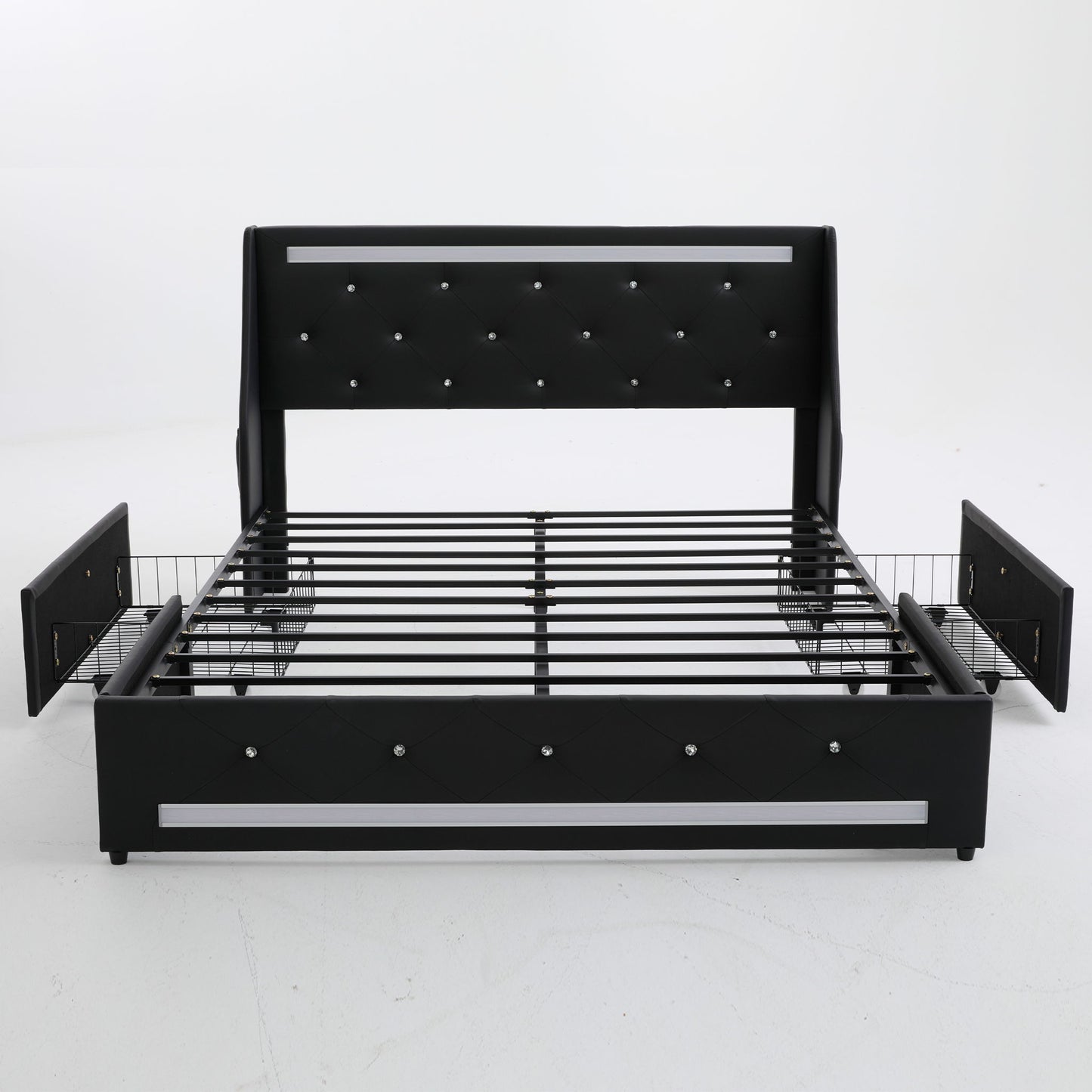 Wingback Upholstered Bed Frame With LED Lights, Charging Station - The Sleep Loft - Online Mattress Showroom NYC