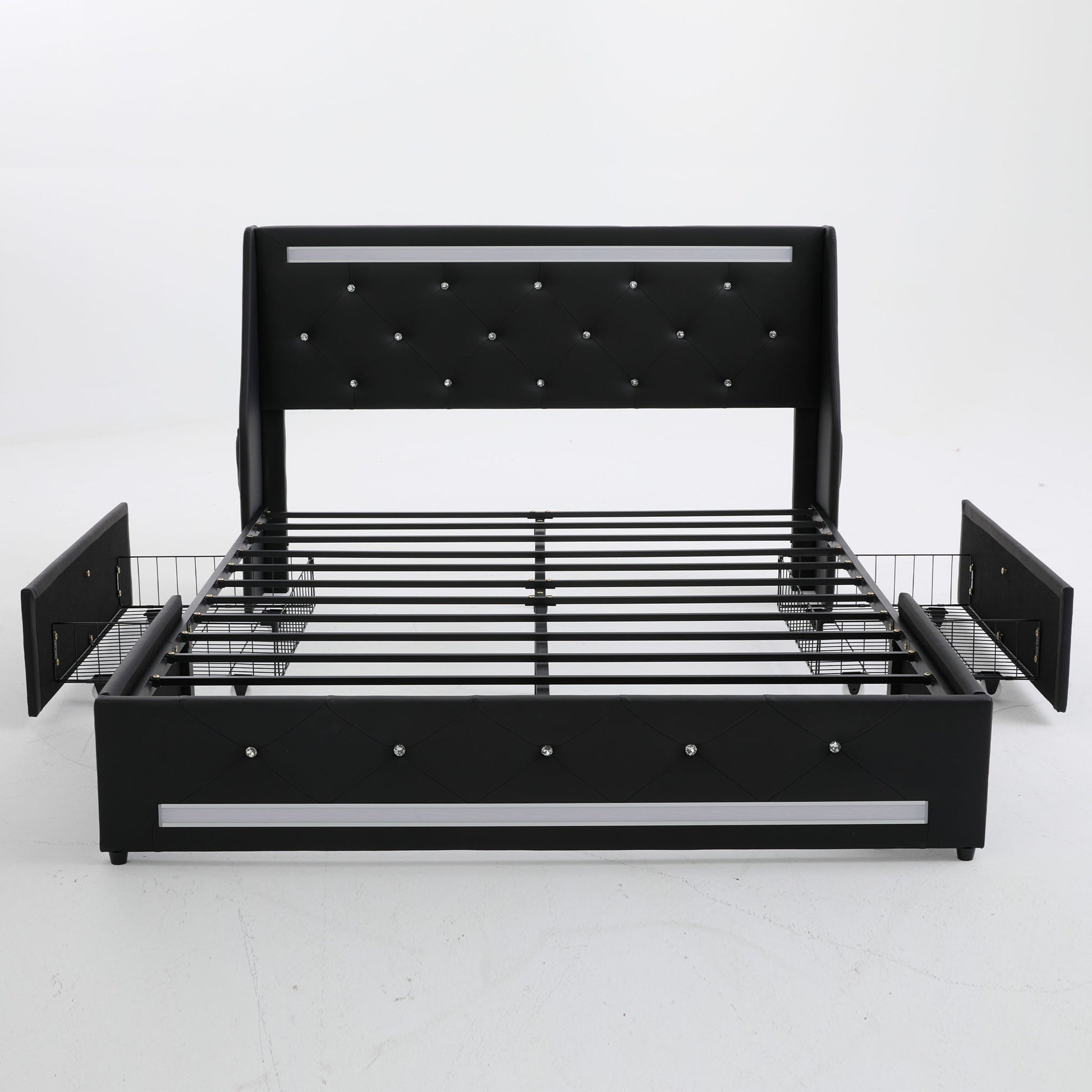 Wingback Upholstered Bed Frame With LED Lights, Charging Station - The Sleep Loft - Online Mattress Showroom NYC