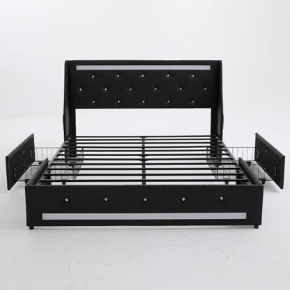 Wingback Upholstered Bed Frame With LED Lights, Charging Station - The Sleep Loft - Online Mattress Showroom NYC