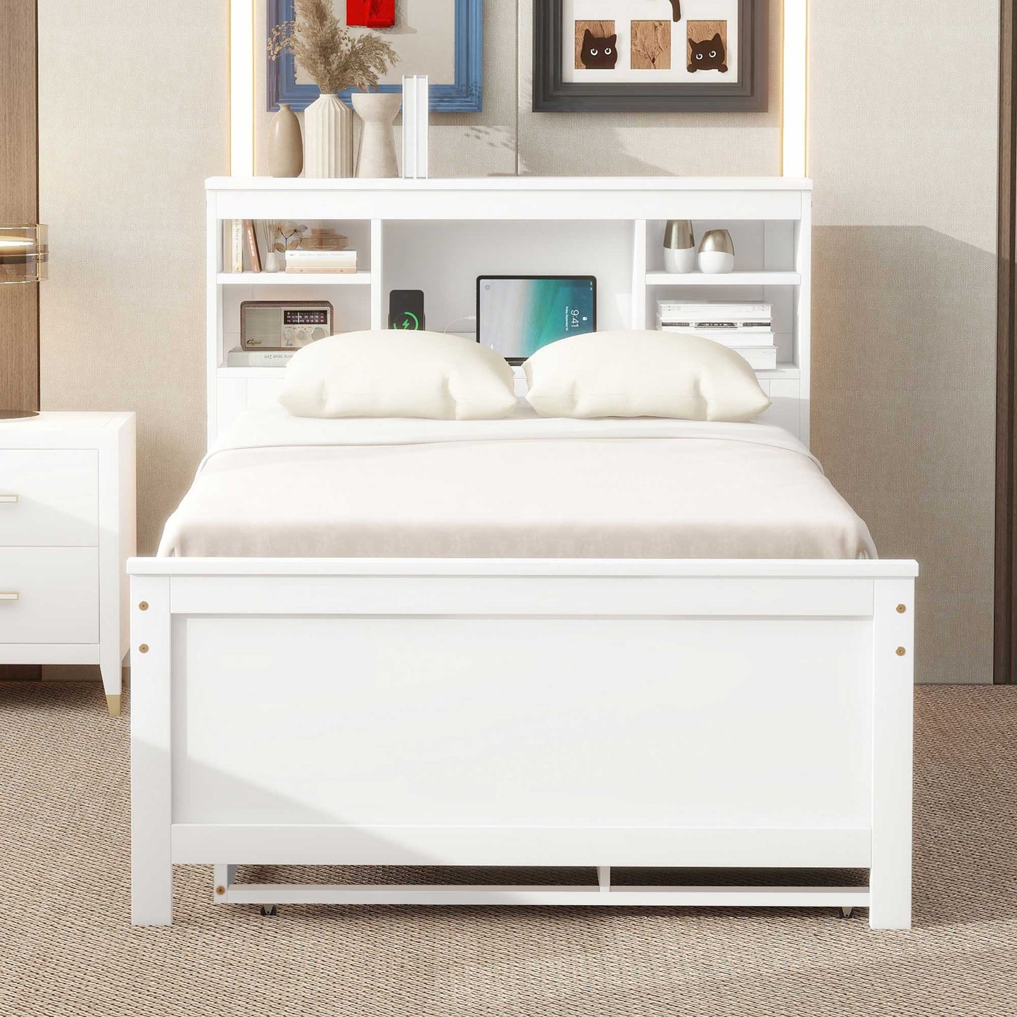 Platform Bed With Storage Headboard, USB, Trundle And 3 Drawers - The Sleep Loft - Online Mattress Showroom NYC