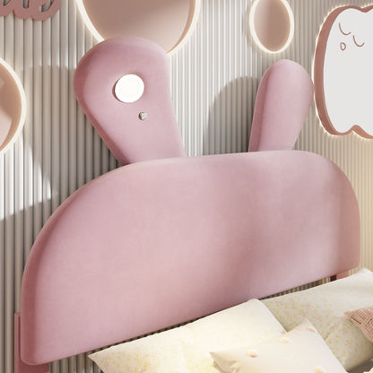 Full Upholstered Platform Bed With Cartoon Ears Headboard And LED Light - Pink - The Sleep Loft - Online Mattress Showroom NYC