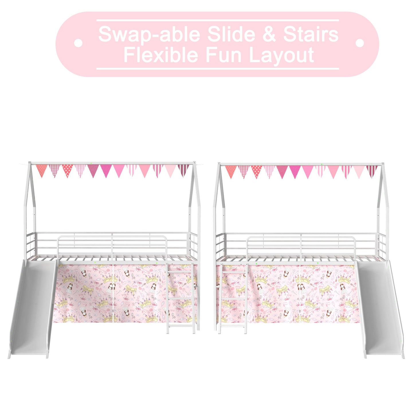Jack - House Loft Bed With Slide And Curtain Set - The Sleep Loft - Online Mattress Showroom NYC