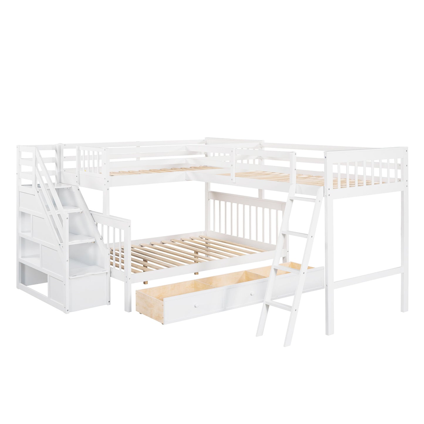 Solid L Shaped Bunk Bed With 3 Drawers, Ladder And Staircase - The Sleep Loft - Online Mattress Showroom NYC