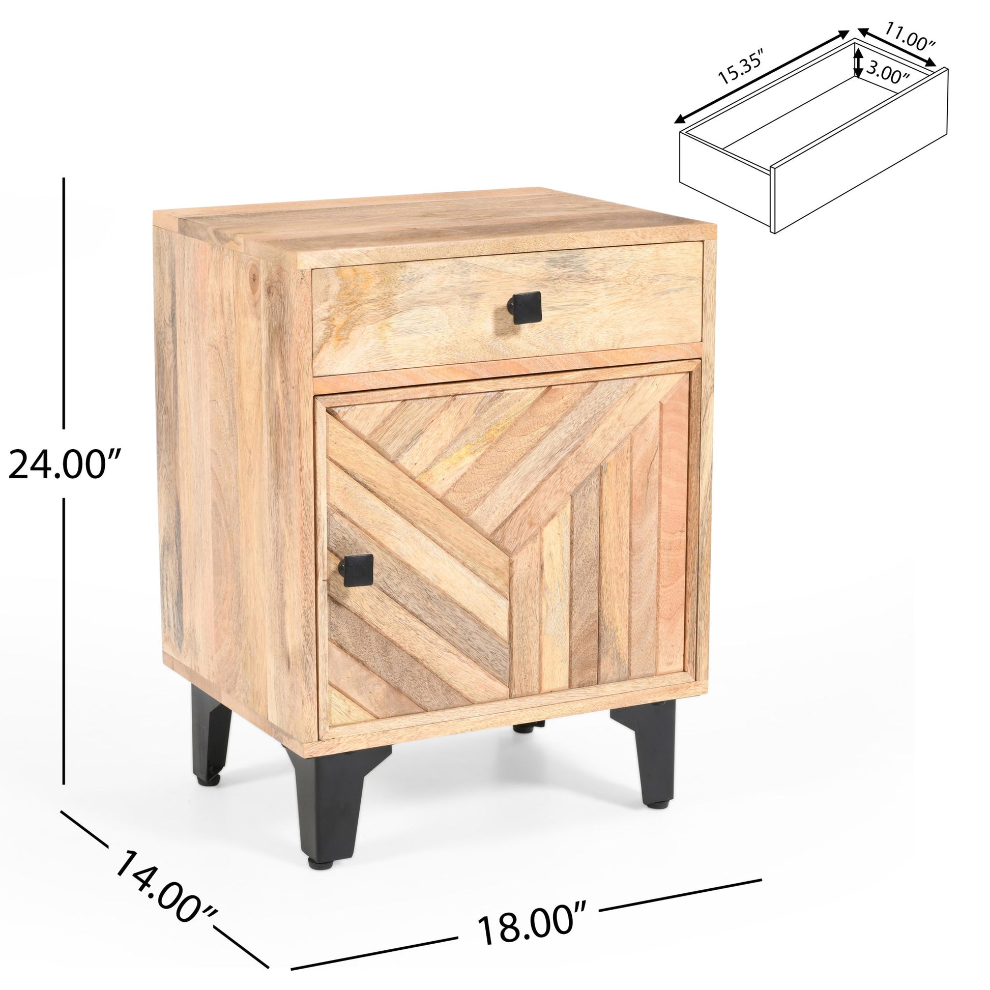 Solid Wood Vintage Nightstand With Handcrafted Detailing - Natural - The Sleep Loft - Online Mattress Showroom NYC