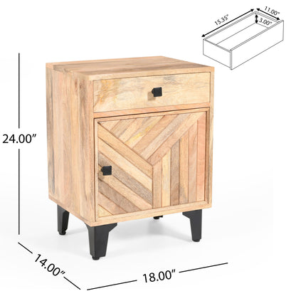 Solid Wood Vintage Nightstand With Handcrafted Detailing - Natural - The Sleep Loft - Online Mattress Showroom NYC