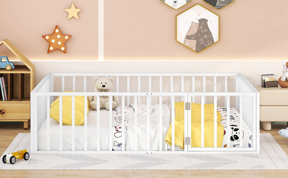 Metal Floor Bed Frame With Fence And Door - The Sleep Loft - Online Mattress Showroom NYC